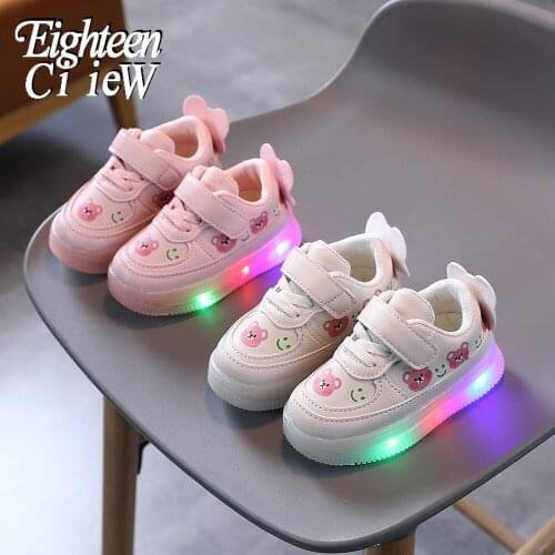 Size 21-30 Kids Glowing Sneakers Pink Bear for Girls Fashion Kids Led Shoes Waterproof Children Casual Shoes Light Running Shoes