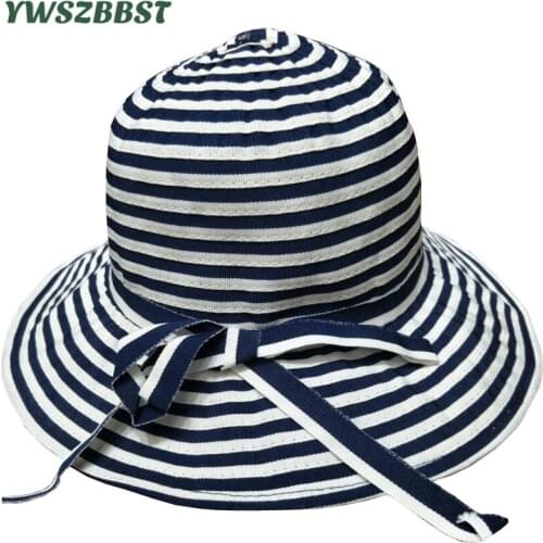 Striped Summer Baby Girl Hat Bowknot Children Sun Hat Cotton Baby Bucket Caps Autumn Women Sun Cap Girls Lady Brim Beach Hats