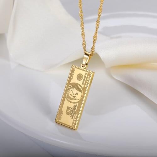 Minimalist Money Dollar Pendant Necklaces For Women Men Hip Hop Charm Stainless Steel Necklace Party Jewelry Gift Bijoux Collier