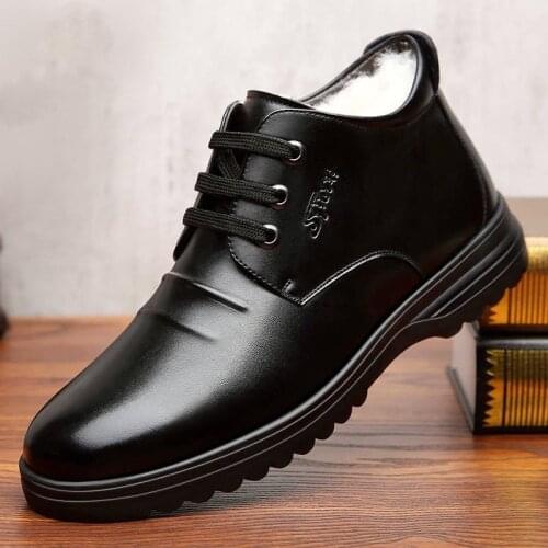 ZOU winter boots men Leather pu Shoes Warm trending Cotton Shoes for Cold Winter Cow Leather Men Ankle Boots Male Footwear black