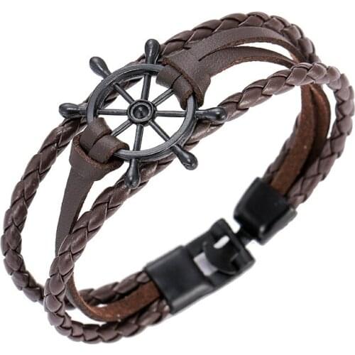 Men and women lovers bracelet leather punk rudder braid bracelet men leather bracelet
