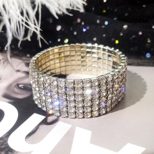 New 6 rows elastic Crystal stone Bracelet rhinestone Bracelet For Women alloy jewelry free shipping