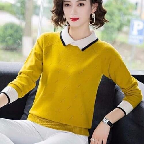 Autumn Winter Style Women Knitted Pullover Tops Lady Casual Turn-down Collar Knitted Pullover Sweater ZZ0984