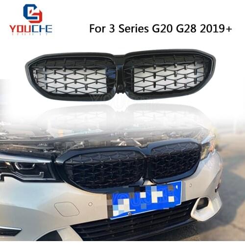 G20 G28 Front Grille Diamonds Style Replacement Grills for BMW New 3 Series G20 G28 2019 + Black Front Bumper Grille Mesh