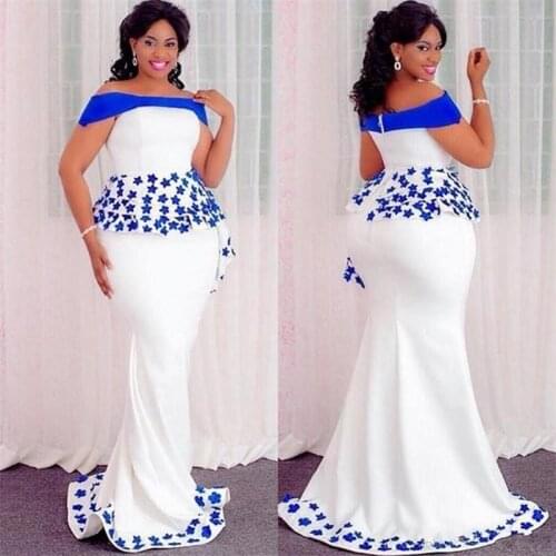 African Mermaid Prom Dresses Off The Shoulder Mermaid Evening Dress With Peplum Appliques Formal Women robes de soirée