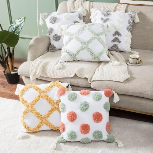 Clover Pattern Plush Short Wool Velvet Decorative Throw Pillow Covers Bohemian Style Cushion Case Pillow Shell for Sofa Bedroom