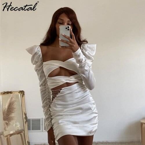 Heeatal Retro Sexy Hollow Dress Women Rhinestone Slim Women Dress Evening Black White Dresses for Women Party Vestido De Mujer