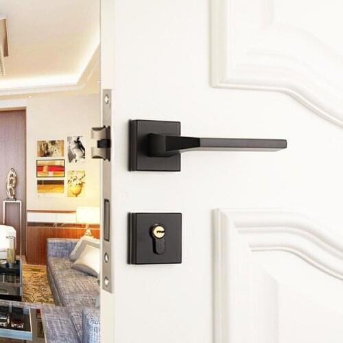 Modern simple black bedroom mute door lock bathroom office wooden door split lock hardware accessories bathroom door