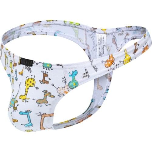 European Size Sexy Behind Hollow Cotton Man G-string Gay Male Cartoon Print Soft Men Thongs Breathable T-Back Mens Underwear