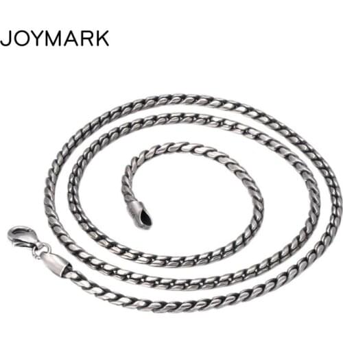 Unisex Simple Twisted Retro Thai Silver Necklace 2.5mm Thick 45-70cm Long Chain Necklaces Sterling Silver Jewelry TSN316