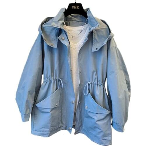 Womens Spring Jacket Windbreaker 2021 Casual Hoodies Sports Jackets Loose Large Size Fashion Outerwear Mid-Length Coat Female