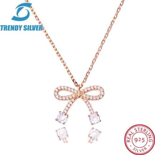 925 sterling silver necklace chain for women woman rose gold plated pendant jewelry pave CZ