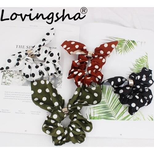 LOVINGSHA Dots Cute Rabbit Ear Hair Accessories Elastic Hair Band Hair Rope For Women Girls Rubber Band Tie Hair Scrunchies