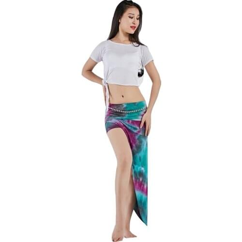 Women Dance Clothing Ladies Asymmetrical Skirt High Waist Short Mini Bodycon Skirts Tie-dyed Costume for Belly Dance Class Wear