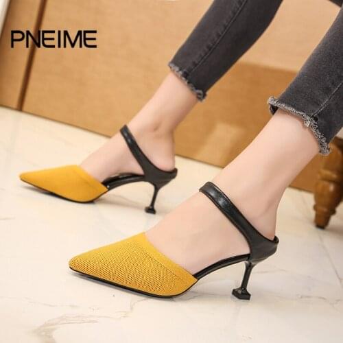 Women Pointed Sandals Women Knitted Elastic Mesh High-heeled Shoes Color Matching Stiletto Shoes Large Size Womens Shoes