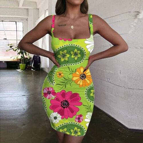Giyu Brand Colorful Dress Women Flowers Ladies Dresses pattern Bodycon Dress art 3d Print Womens Clothing Summer New Boho Femme