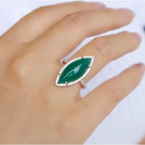 2020 Luxury Marquise Green Big Stone Rings Gold Silver Color Fashion Vintage Jewelry For Women Full Finger Gem Cocktail Ring