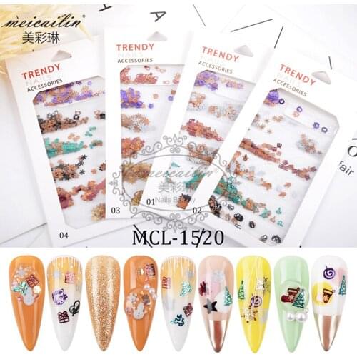 1 Pack 3D Mixed Shape Snowflake Black Gold Colorful DIY Metal Christmas Nail Art Decoration Slice Decals Manicure Accessoires