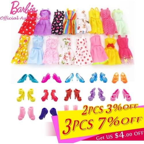 10pairs Shoes 5pcs Clothes For Original Barbie Doll Toy Accessories Fashion Skirt Beautiful High Heel Shoes Girls Birthday Gift