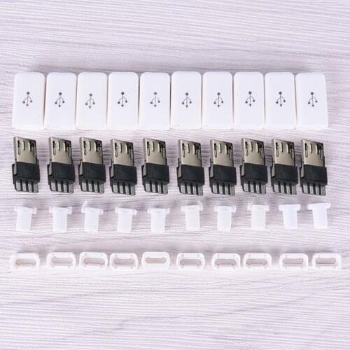 10PCS/set DIY White/black Micro USB Male Plug Connectors Kit Covers DIY Repair Accessories