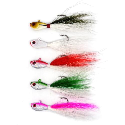 5 Piece mix color 7g /15g /28g /56g bucktail jigs can be choose 3D eyes Luminous saltwater big game Bass bucktail fishing lures