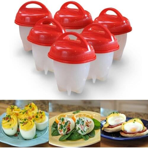 6pcs/set Red Silicone Egg Poacher Cups Steamer Egg Cooker Hard Boiled Egg Without Shell Omelette Molds Egg tools Kitchen Gadgets