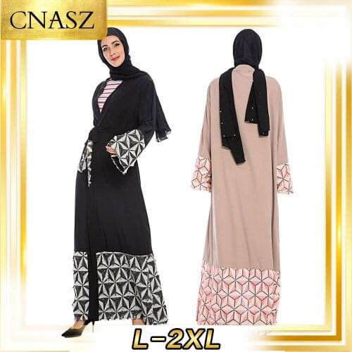 Abaya Turkish Caftan Marocain Fashion Simple Muslim Casual Stitching Print Cardigan Autumn Abaya Femme Musulmane Robe