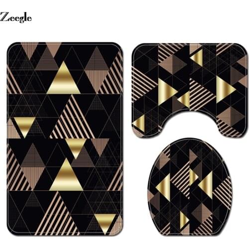 Abstract Geometric Bathroom Floor Mat 3PCS/Set U-Shaped Toilet Rug and Anti-slip Foot Rug Toilet Rugs Carpet Home Decor