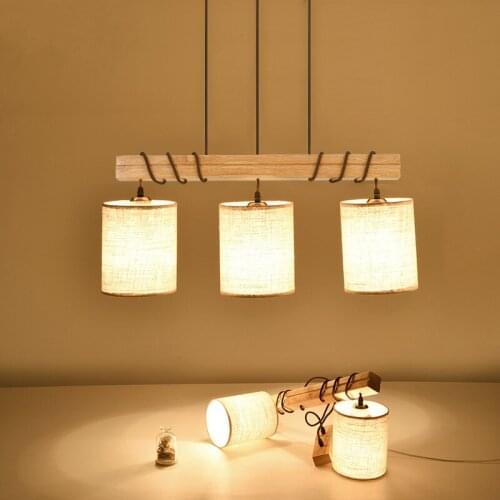Free shipping Modern simple dining room droplight personality lamp Solid wood pendant Restaurant office hang lights Fabric lamps