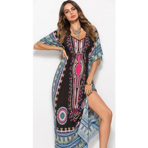 Dashiki Fashion Design African Traditional Print 100% Cotton Dashiki African Dress for Women Tribal Ethnic Succunct Hippie 2019