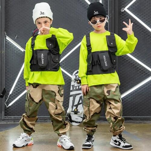 Kid Hip Hop Clothing Sweatshirt Oversized Shirt Top Camo Tactical Cargo Pants for Girl Boy Jazz Dance Costume Clothes Streetwear