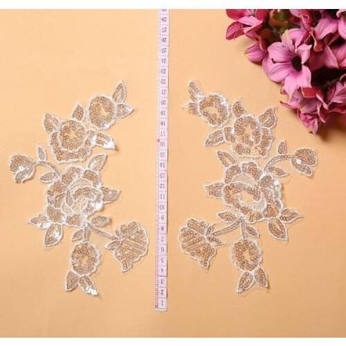 21*15cm paillette flower lace flower wedding dress veil African Guipure Lace Applique Chantilly Cord DIY Lace Patch For Brida