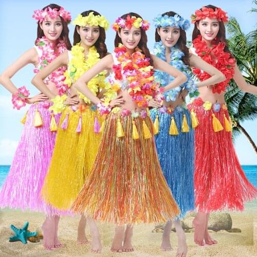 Hawaii Dance Hula Skirt Garland Adult Child Hula Skirt Dress Wreath Accessories 8-pieces Flower Headdress Hair Neck Wristband