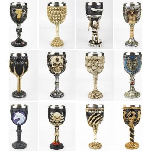Gothic Wine Goblet Contain Dragon Claw Viking Skeleton Retro Stainless Steel&Resin Wine Glass BEST Halloween Gifts Bar Drinkware