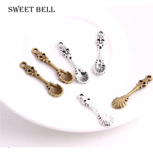 SWEET BELL 50PCS 9*33mm two color Spoon Charms Pendant Bracelets Necklace Jewelry Making Accessories DIY D6154