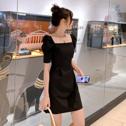 Summer Bubble sleeve dress slim slash neck Elegant dress