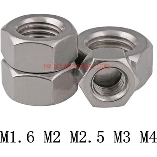 2019 Top Fashion Limited Stainless Steel Rod 100pcs Din934 M1.6 M2 M2.5 M3 M4 Stainless Steel Hex Nut