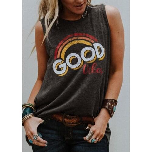 Summer Sleeveless Female White Casual Tank Tops Femme Ladies Tops TeeWomen Tank Tops Good Vibes O-Neck Tank