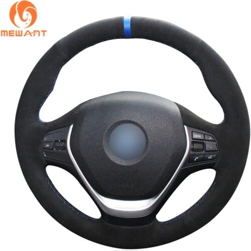 MEWANT Black Suede Blue Marker Steering Wheel Cover for BMW F20 F21 F22 F23 F30 F31 F34 F32 F33 F36