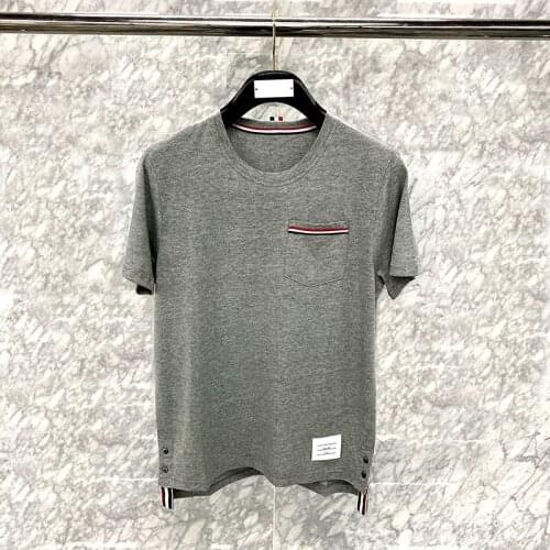 2021 Summer Luxury Men T-Shirt Cooton TB Striped Pocket Slim Top Couple Short Sleeve Casual