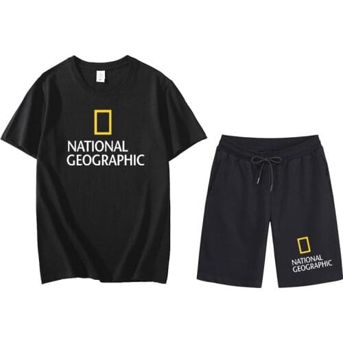 National Geographic mens sportswear summer sportswear two-piece cotton T-shirt shorts track suit sports suit