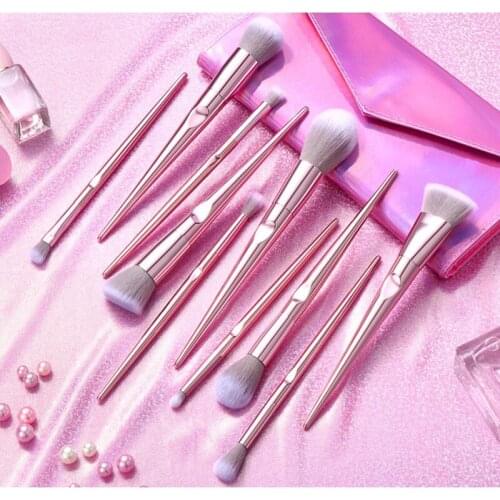 Set of 10 Cosmetic Brushes with Electroplated Thumb Recessed Handle Makeup Brush Set Foundation Brush Set
