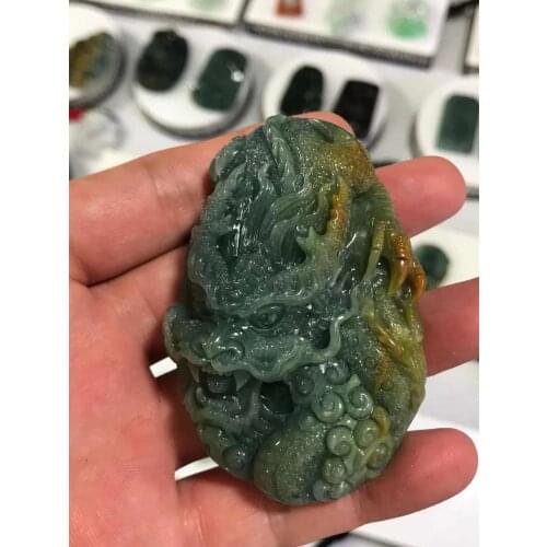 Natural Myanmar jade A HandCarved dragon emperor green jade pendant jade necklace pendants jewelry jade necklaces