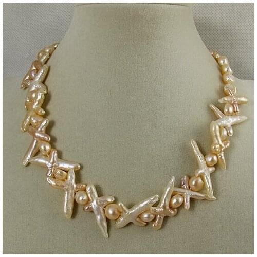 Charming Natural Pearl Jewelry White Pink Purple Cross Baroque Keshi Reborn Pearl Necklace Red Stone Beads 18 Inches