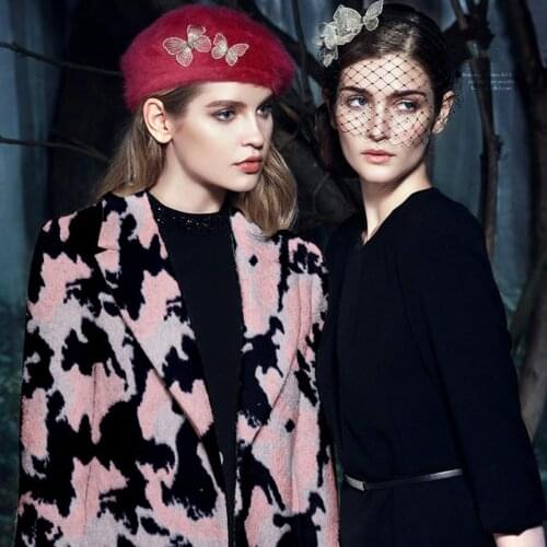 French cow pattern knitted wool ultra-light puff felt knitted wool fabric autumn and winter dress skirt jacket