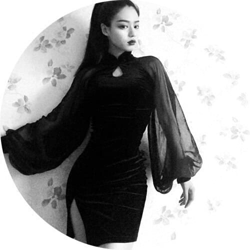 Chinese style china girl dark black goth gothic hot sexy girls one piece cosplay party dress womens cheongsam