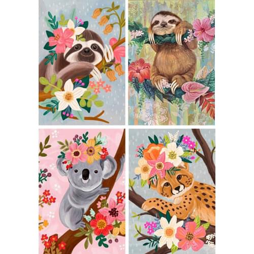 Full 5D DIY Cartoon Diamond Painting Animal In Flowers Picture Diamond Embroidery Sloth Elephant Cross Stitch Home Decor Gift