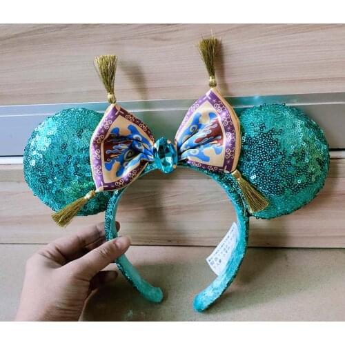 NEW Disney Aladdin Jasmine Magic Carpet Bow Sequined EARS COSTUME Headband Cosplay Plush Adult/Kids Headband Gift