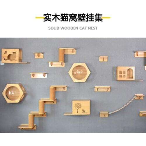 Cat climbing frame wall hanging cat jumping table wall hanging wall free punching solid wood hanging wall cat jumping table wall