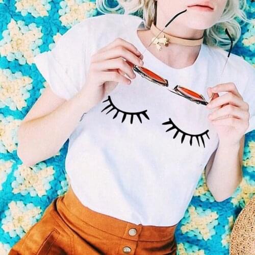 Eyelash pocket print Women tshirts Cotton Casual Funny T shiirt For Lady Top Tee Hipster black white gray plus size